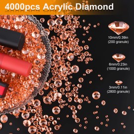Pack of 4000 Confetti Diamonds Decorative Sparkles Transparent Acrylic Crystals with Organza Bag for Table Decoration Wedding Table Greeting Cards DIY Art (3 mm, 6 mm, 10 mm) (Rose Gold)