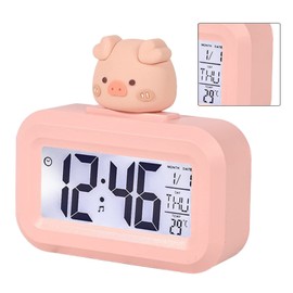 Cute Digital Alarm,Desk Shelf Clocks Cute Electronic Alarm, Eye Digital Electronic Clock Cartoon for Bedroom for Students (Pink Piggy)