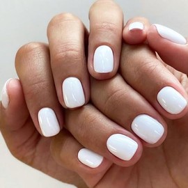 GLAMERMAID Presione En Las Uñas Extra Corto-Puro Blanco Falso Uñas Corto Squoval, Natural Redondo Cuadrado Pegamento En Uñas Gel Brillante, Acrílico T