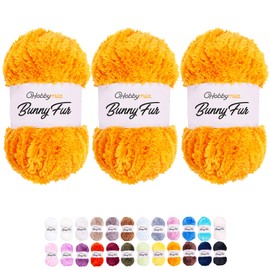 HobbyMia Bunny Fur Fluffy Yarn for Knitting & Crochet - 100gr / 109yds - 100% Micropolyester - Faux Yarn (5) Bulky Weight, Fuzzy Yarn for Hand Knitting (Orange, 3 Skeins)