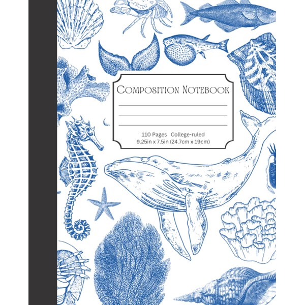 Blue Vintage Ocean Themed Composition Notebook: 9.25in x 7.5in College