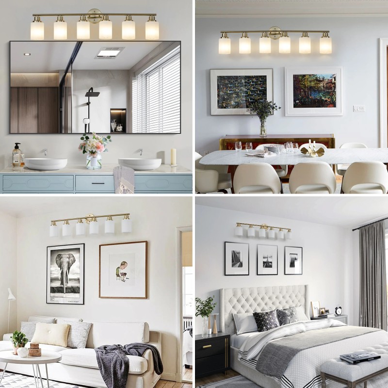 39" Modern 6-Light Vanity Wall Sconce, Golden Finish with Frosted