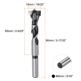 QUARKZMAN Forstner Drill Bit 15 mm (19/32 Inch) Diameter 90 mm (3-17/32 Inch) Long YG8/C1 Tungsten Carbide Twist Wood Forstner Bits Hole Saw Drill Opener Cutter for Woodworking Drilling