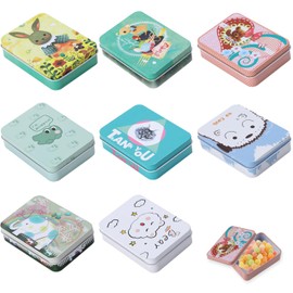 Prmape Pack of 8 Metal Tins with Lids, 90 x 65 x 25 mm Cartoon Animals Tin Tin Metal Box with Lid, Small Tin Cans, Colourful for Small Items and Other Craft Projects