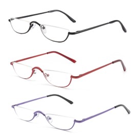 COVESATO Half Frame Reading Glasses, Half Metal Moon Readers for Women Men 2.00