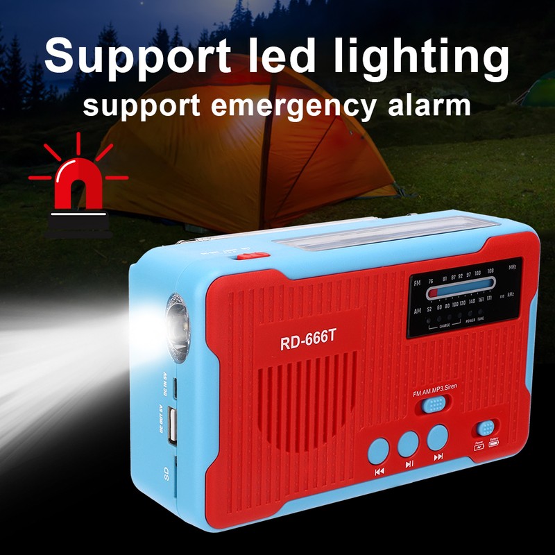 RD-666T Portable Solar Powered Emergency Hand Crank AM FM Radio