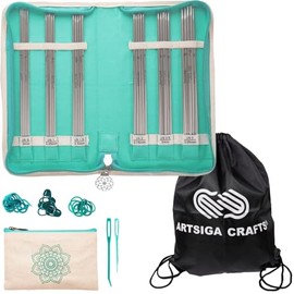 Knitpro Mindful Grateful Set 6 Inch DPN Double Pointed Knitting Needles Size 0, 1, 1.5, 2, 2.5, 3 with Gauge, Stitch Markers, Darning Needles & More, Fabric Case with Project Bag