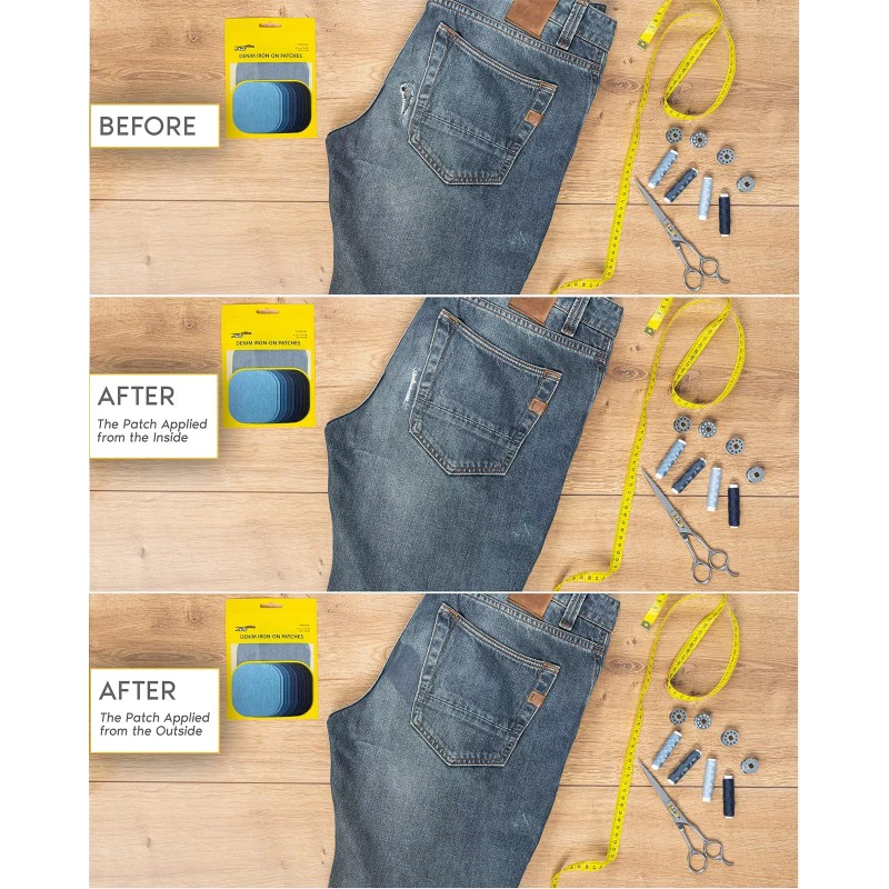 ZEFFFKA Premium Quality Denim Iron-on Jean Patches Inside & Outside