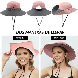Sombrero de Sol para Mujer y Hombre, Protección UPF 50+, Plegable con Cinta Ancha, Abertura para Coleta, Ideal para Playa, Pesca y Actividades al Aire Libre (MX/US, Alfa, Talla única, Rosado)