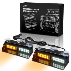 Tiannor Emergency Dash Strobe Lights,Amber White Safety Flashing Warning Hazard Windshield Visor Light Bars,Traffic Advisor Light Bar for Construction Vehicles, Tow/Plow Trucks Cars(2x9 inch, 48LEDs)