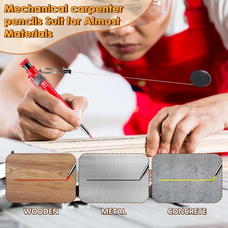 Hiboom Carpenter Pencils with Retractable Holder, Deep Hole Marker Construction