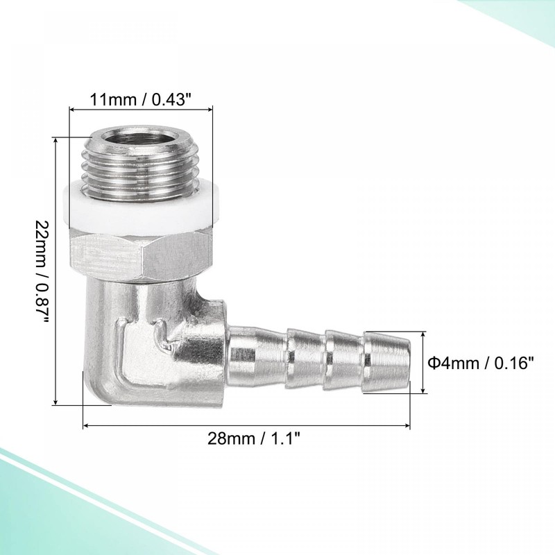 sourcing map Nickel-Plated Copper Hose Barb Fitting Elbow 4mm Barbed
