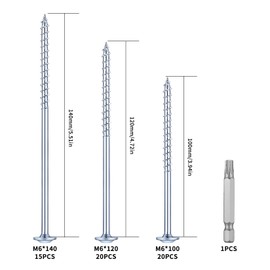 55 Pcs M6 Self Tapping Screws, Wafer Head Screws, Outdoor Screws for Wood Screws, Decking Screws, Torx Screws Timber Screws, Self Drilling Sleeper Screws for Sheet Metal Screws, M6x100mm/120mm/140mm