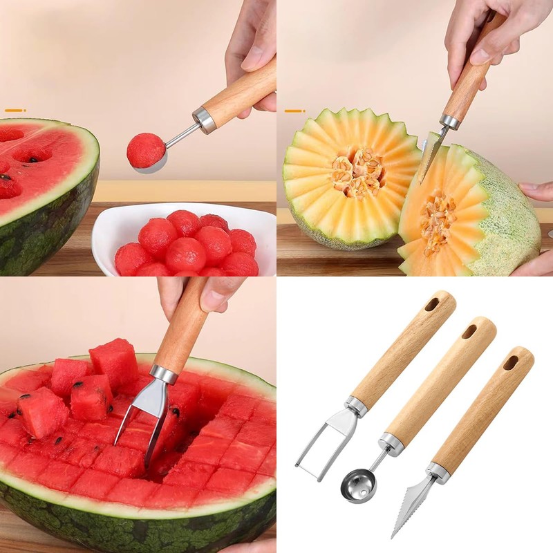 RUIENGCOMM 3 PCS Watermelon Cutter Slicer Tool Stainless Steel Fruit