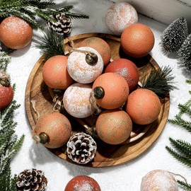24Pcs 2.36'' Large Rustic Vintage Neutral Textured Farmhouse Brown Christmas Ornaments Ball for Christmas Tree Decor,Boho Copper Hanging Xmas Ornaments Shatterproof Ball for Home Decor