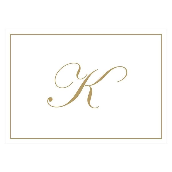 Caspari Gold Embossed Initials Boxed Note Cards in Letter K, 32 Cards & Envelopes