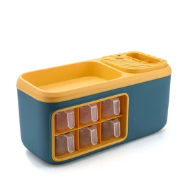 Seasoning Bottle Storage Box Multifunctional Double Layer Kitchen Seasoning Bottle Spice Organizer Knife Spoon Utensil Holder Blue