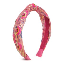 Funky Junque Sequin Knot Headbands for Girls Age 4-12 & Teens, Sparkly Glitter Hair Accessories for Parties, School, Gifts, and Everyday Wear - Rainbow - Pink
