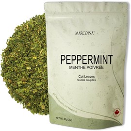 Pure Peppermint Leaves Herbal Tea by Marcoina - Cut Loose Leaves, 56g in Resealable Bag, Caffeine-Free Tea from USA - Perfect for Hot Brews - Known as Mentha piperita L., mint, and Mentha tea - 2oz.