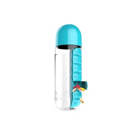 2 IN 1 Water Bottle With Daily Pill Box Organizer Drinking 600ML Bottle, Durable Plastic, Easy Drinking Design