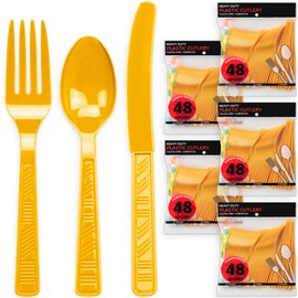 DecorRack 240 Piece Plastic Cutlery Set -BPA Free- Plastic Silverware Combo Utensils for Birthdays, Indoor, Outdoor Events, Parties, Yellow (Set of 240)