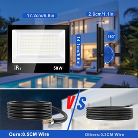 URTBST 50 W LED Outdoor Spotlight, 5000 lm, 7000 K, Cool White Spotlight, IP67 Waterproof, Super Bright Floodlight, Outdoor Spotlight for Garden, Garage, Yard