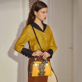 NICOLE & DORIS Retro Handbag for Women Shoulder Bags Classic Crocodile Shoulder Bag PU Leather Handbag Shopper Bag, yellow, Retro