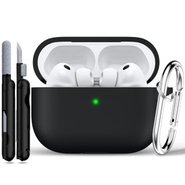 RFUNGUANGO Compatible AirPods Pro 3 Protective Case, Soft Silicone Material, Drop and Scratch Resistant, Includes Cleaning Tool, Suitable for AirPods Pro 3rd Generation, Black