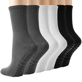 BISOUSOX Grip Socks Pilates, Grippy Socks Woman Yoga Barre Non Slip Crew Ballet Slipper Sock for Hospital Workout