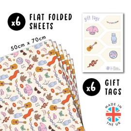 Girls Birthday Wrapping Paper - 6 Sheets Of Eco-friendly Gift Wrap For Fans - Singer Music Artist Inspired - Christmas, Anniversary, Hen Do - Comes With Stickers - By Central 23
