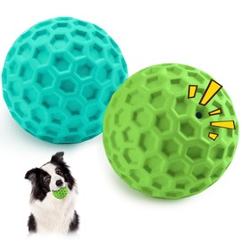 HIPPIH Indestructible Squeaky Dog Toys, Interactive Dog Balls 2 Pack, Dog Chew Toys for Aggressive Chewers, Natural Rubber Puppy Toys for Large/Medium Dogs, Tough Puppy Teething Toys, Relieve Anxiety