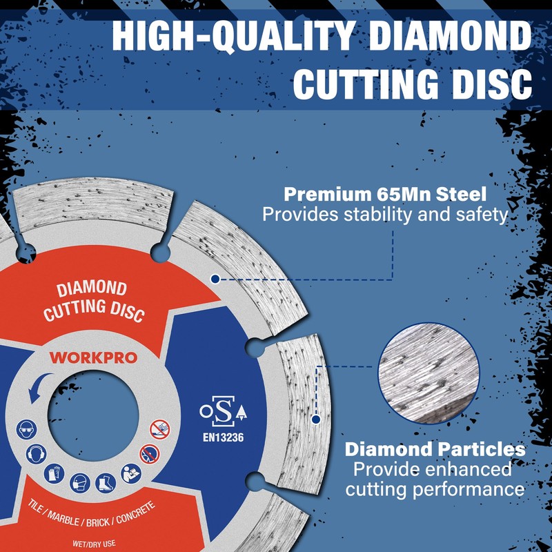 WORKPRO 2-Pack 115mm Diamond Cutting Discs, Segmented Diamond Saw Blades