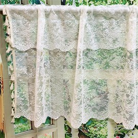 champracer Net Curtain, Short Curtain, Crochet Look, Country House, Crocheted Flowers Pattern, Retro Bistro Curtain, Short Curtains, Small Window Curtain, Kitchen Door with Tassel (1 Piece, W x H 145