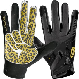 Grip Boost Football Gloves - Peace Stealth 6.0 Boost Plus Sticky Technology - Adult and Youth Football Gloves for Wide Receiver - Men's and Boys Sizes (Black/Gold, Medium)