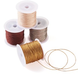 Spritewelry 4 Rolls 0.8mm Round Metallic Cord Beading String Threads Polyester Braided Cord for DIY Chinese Knotting Macrame Bracelet Necklace Jewelry Making