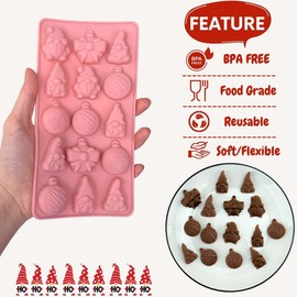 1 Piece Christmas Silicone Chocolate Molds Gnome and Ornament Shape 15 Cavities 3D Chocolate Candy Moulds for Christmas, Holiday