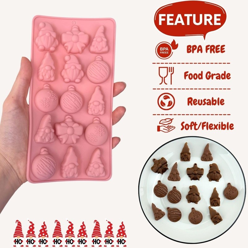 1 Piece Christmas Silicone Chocolate Molds Gnome and Ornament Shape