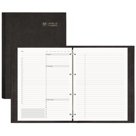EMSHOI Undated Daily Planner 9.2" X 12", Large To Do List Notepad, 240 Refill Pages Ring Binder Planner, Hardcover Leather Appointment Book for Work, with Yearly Schedule, Habit Tracker, Black