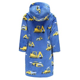 SRVNFBKT Boys Girls Robe Soft Fleece Bathrobe for Kids Blue Excavator 5-6Y