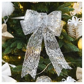 Shyllin Christmas Bows Glitter Christmas Tree Bow Satin Ribbon 10 Pieces Christmas Tree Decoration Gift Bow 22 x 25 cm for Gift Boxes Christmas Wreath Gifts Wedding Decoration