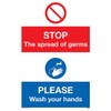 STOP germs PLEASE wash your hands sign - Plastic Rigid