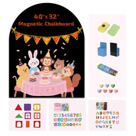 Soubeoii Magnetic Arch Wall Decal 40"×32" — Double Layer Magnet Wall for Kids, Upgraded Self-Adhesive Magnetic Chalkboard, Includes 4 Magnet Sets, Chalk & Pen Holder for Playroom & Home (Black)