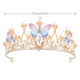 Pearl Butterfly Crystal Tiara, elegantly designed Princess Crown headband Handmade tiara, suitable for lady brides wedding ball birthday party tiara costume role play