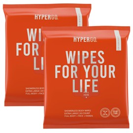 HyperGo XL Body Wipes for Women & Men – 12" x12" Rinse-Free Full Body Cleansing Wipes 2-20 Count Packs - Unscented | Biodegradable, Hypoallergenic, Aloe-Infused | Gym, Festival, Camping Essentials