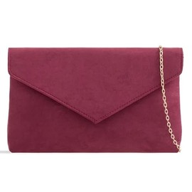Faux Suede Envelope Style Cross Body Bridal Prom Wedding Evening Clutch Party Purse Hand Bag (Burgundy)