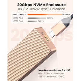 ORICO M.2 NVMe SSD Enclosure to 20Gbps USB3.2 Gen2x2 USB-C PCIe Adapter for NVMe M-Key/M+B Key SSD 2230/2242/2260/2280, Aluminum M2 External SSD Case(Cooling Vest, UASP, Trim) SSD Max 4TB-M213-Golden