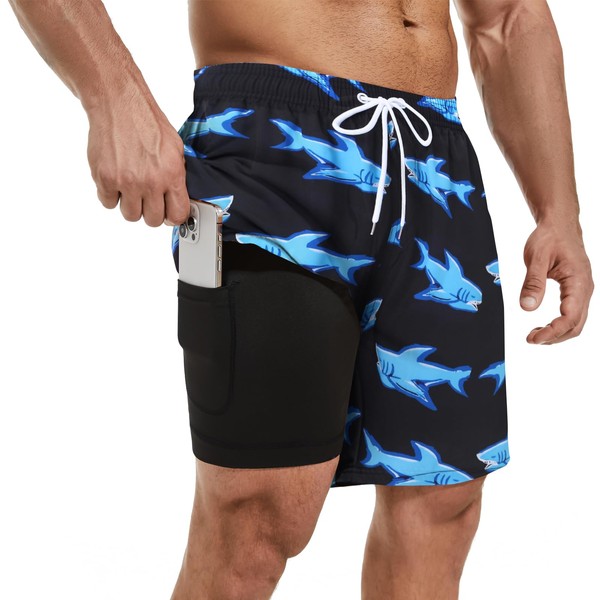 Moldilight Mens Swim Trunks 7" Swim Shorts with Compression Liner