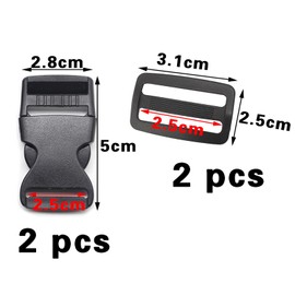 Pack of 2 buckles and fasteners, replacement buckles, 25 mm, snap fasteners, flat side buckles for backpack repair, luggage attachment strap, pet collars and more, black