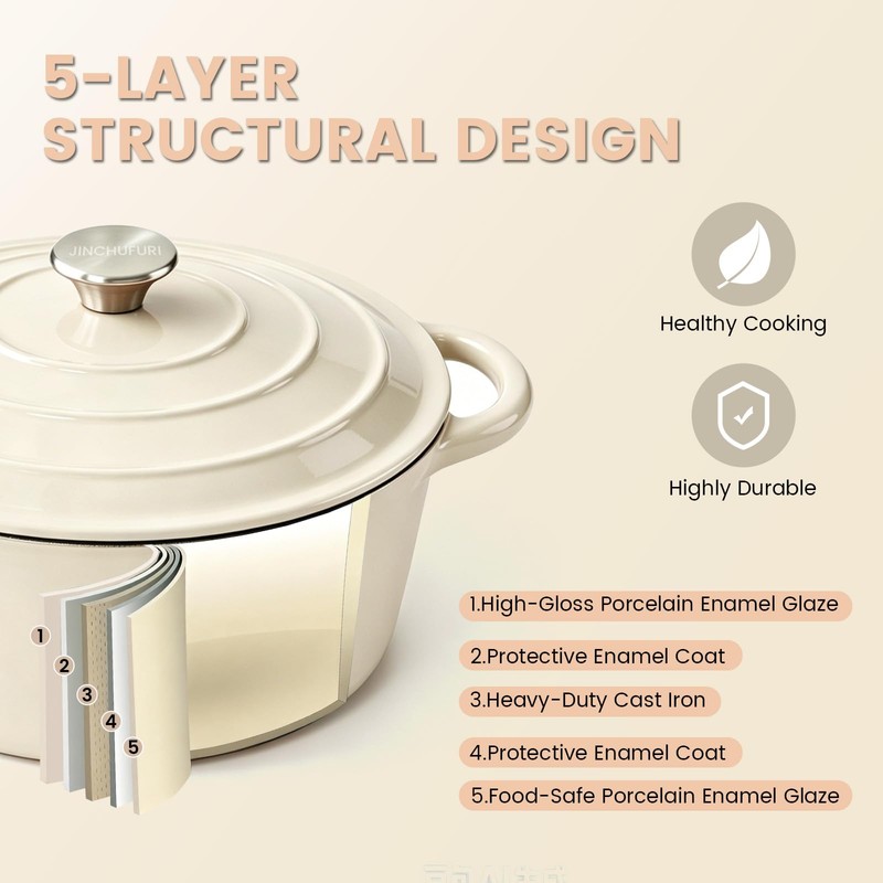5 Qt Enameled Cast Iron Dutch Oven with Lid, Cream