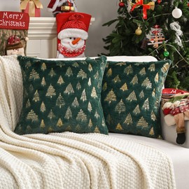 FUTEI Christmas Tree Green Throw Pillow Covers 20x20 inch Set of 2,Soft Decorative Cushion Cases,Home Decor for Couch Bed Living Room